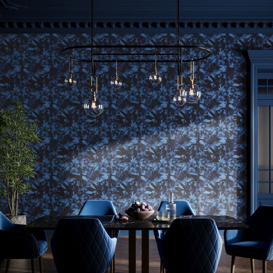 Moonflower’s elegant pattern was developed from a monoprint of plants, capturing the feeling of foliage being frozen in time.  The pattern comes to life through heat transfer printing on a unique polyolefin blend, infusing the delicate design with a metallic sheen and creating a stunning interplay of light and shadow.