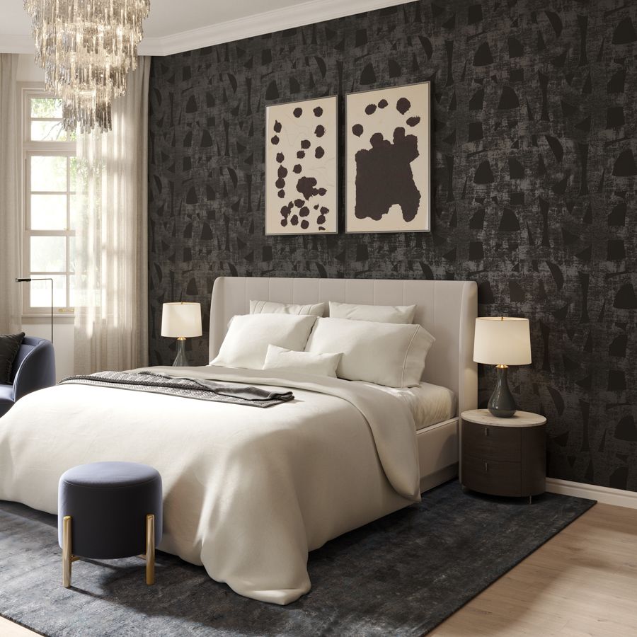 The plush velvet of Venice contrasts beautifully with large, overlapping brush strokes screen printed with a unique textured ink. The sculptural quality of the ink adds captivating dimension and textural intrigue to any space with a soft and inviting presence. Available in tones ranging from a soft ivory to a statement-making black that adds drama to any interior.