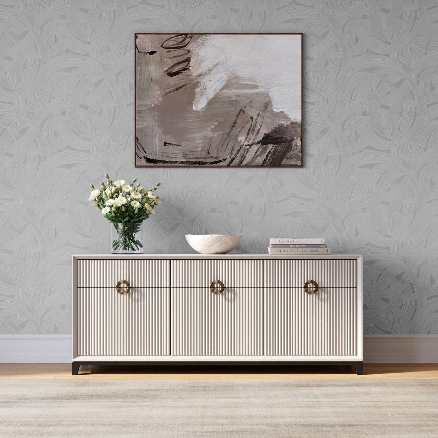 Abstract Suede’s pattern of bold swirling brushstrokes come to life on a canvas of soft suede. The innovative print combines textured ink layered in intricate swirls over a tonal neutral, resulting in a dimensional effect that adds movement and dimension to the design.