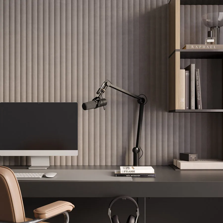 Vertis is a soft suede acoustical wallcovering with a distinct ribbed pattern that recalls the ancient fluting carved into ancient Greek and Roman columns. With a thickness of 8mm, Vertis has a plush texture that also helps to reduce ambient noise within a space. With its versatile composition, Vertis offers a refined and contemporary look to an acoustic wallcovering, with an NRC of 0.45, seamlessly combining quiet luxury with sound absorption.