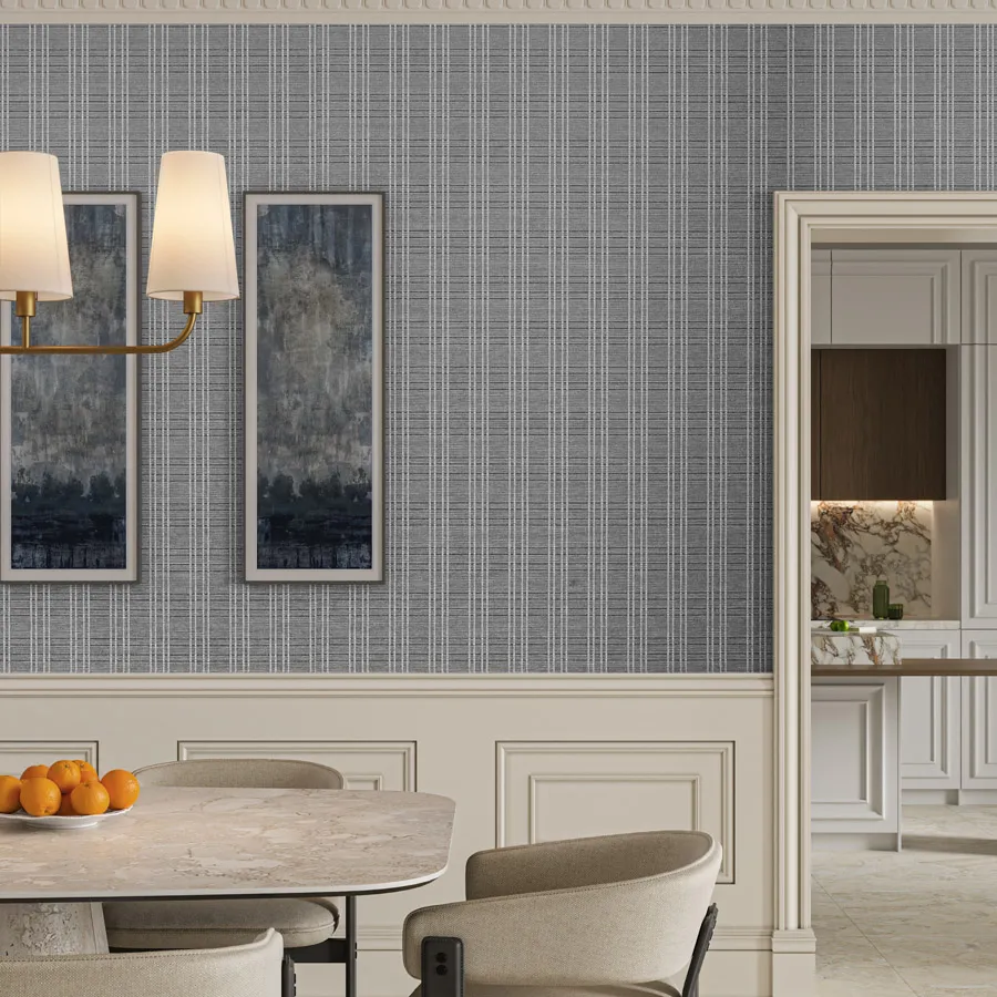 Wales interprets a heritage check pattern into a sophisticated vinyl wallcovering. Its pattern is perfected through a carefully calibrated combination of printing and embossing on a vinyl surface with subtle texture. Wales’ plaid-like pattern strikes a balance of proportion and understated simplicity. Available in a palette of neutral tones, Wales serves as a high-performance alternative to traditional textile wallcoverings.