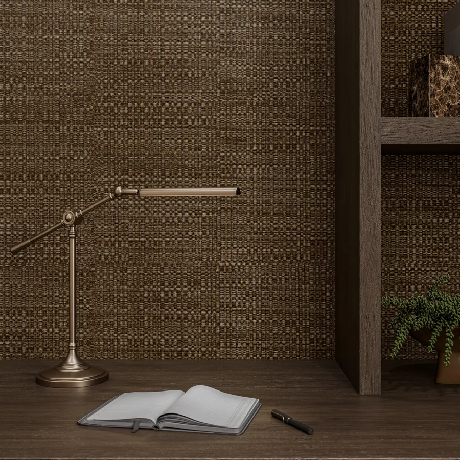 Calder reimagines the artistry of traditional tatami weaving as a durable, high-performance vinyl wallcovering.   Its textured design reveals subtle shifts in tone that move gently across the wall, capturing the authenticity of a natural woven product in a polished, durable form.  Calder offers tactile richness and enduring style suited for high-traffic spaces.